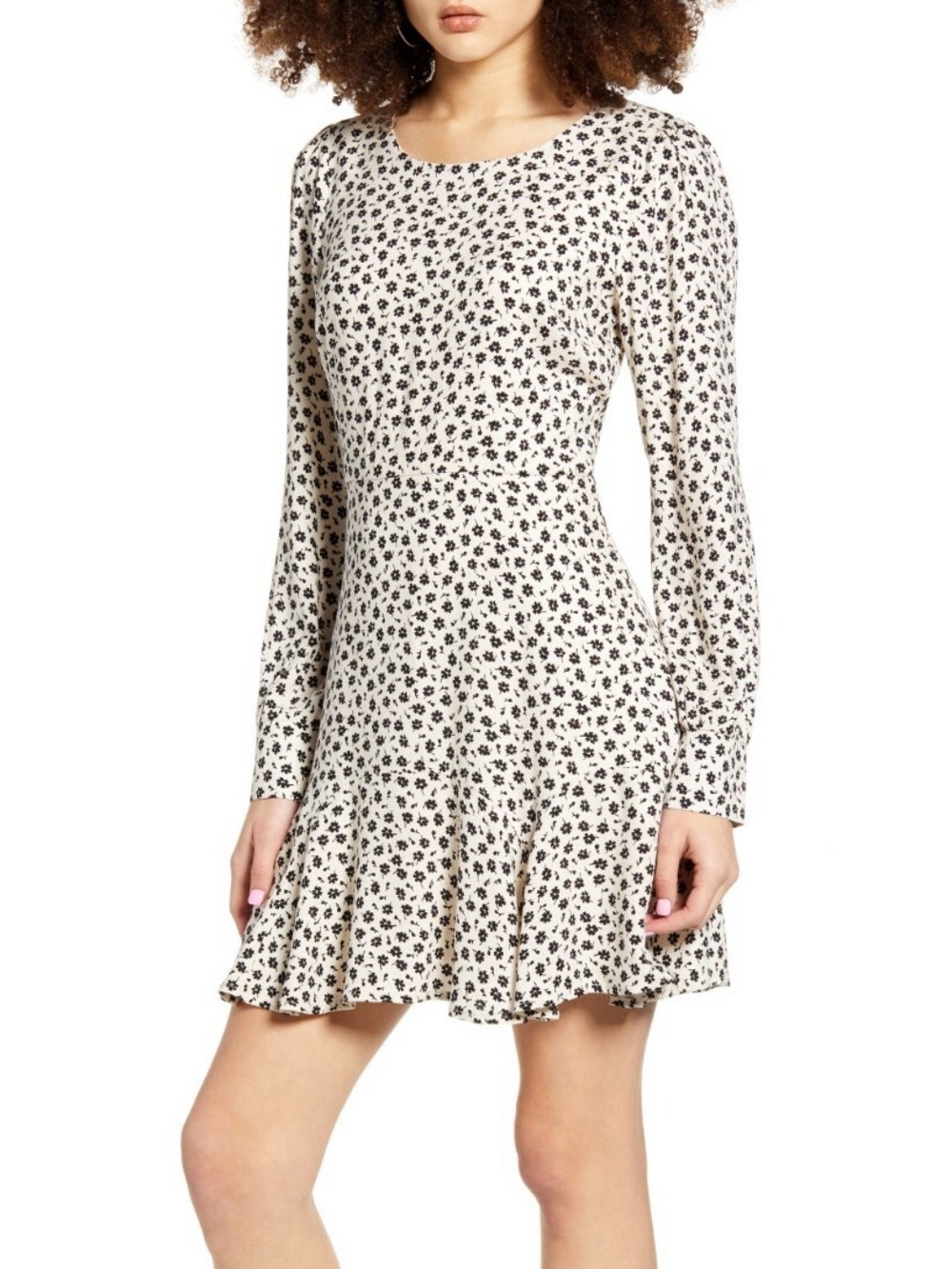 ROW A Cream Long-Sleeve Floral Print flounce Ruffle Dress size medium